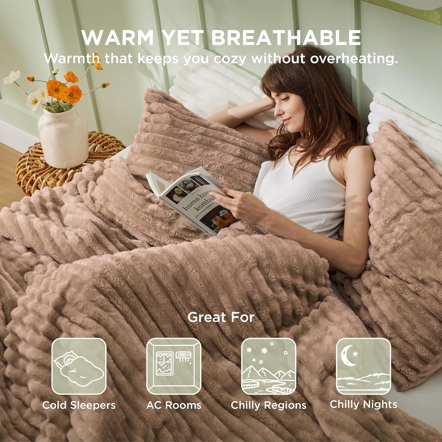 image:imageBedsure Queen Fluffy Comforter Set GentleSoft 3 Pieces Luxury Fleece Bed Olive Green Bedding Cozy Room Decor Aesthetic 1 Queen Bed Comforter 90x90 and 2 Pillowcases 20x2609 Warm Taupe