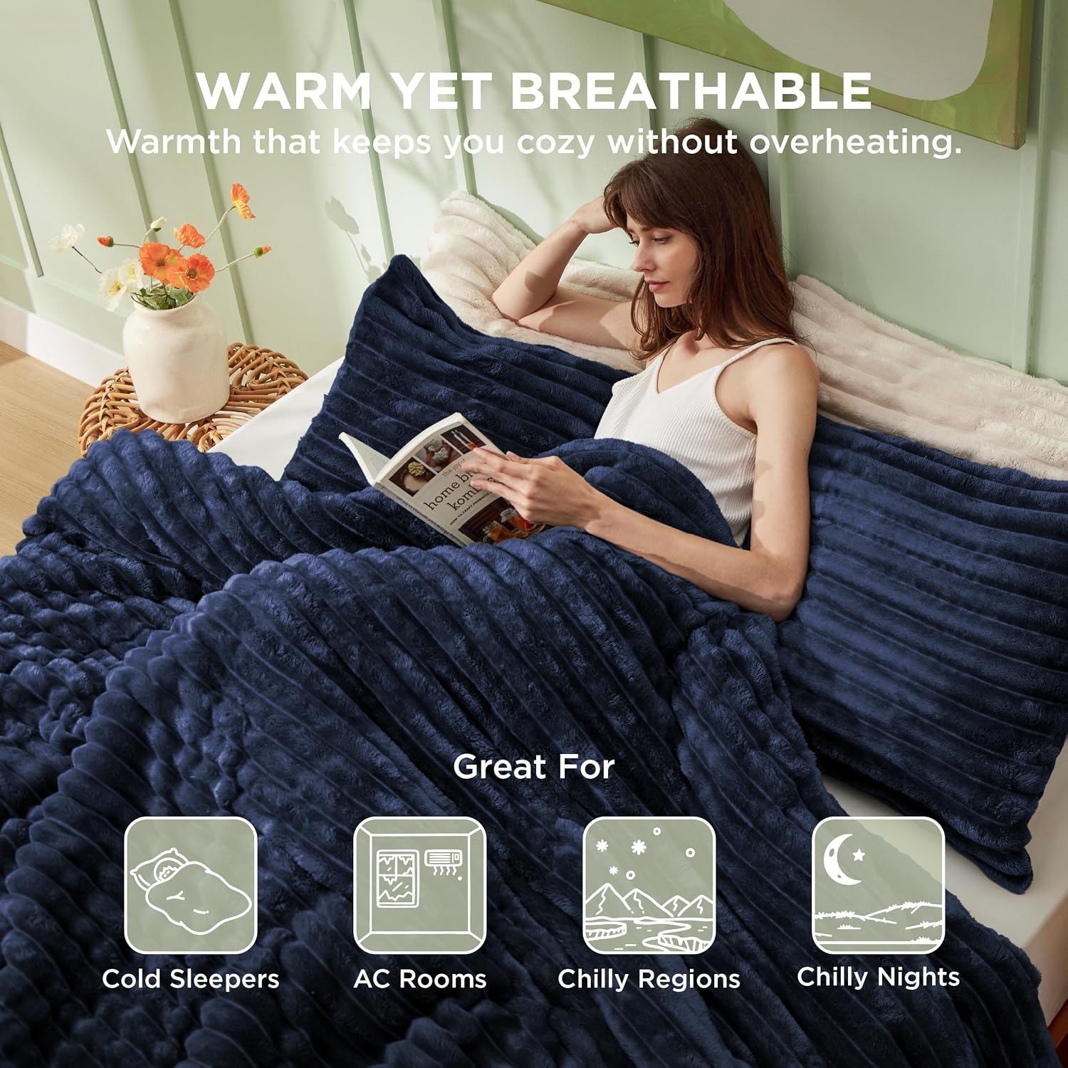 image:imageBedsure Queen Fluffy Comforter Set GentleSoft 3 Pieces Luxury Fleece Bed Olive Green Bedding Cozy Room Decor Aesthetic 1 Queen Bed Comforter 90x90 and 2 Pillowcases 20x2612 Navy