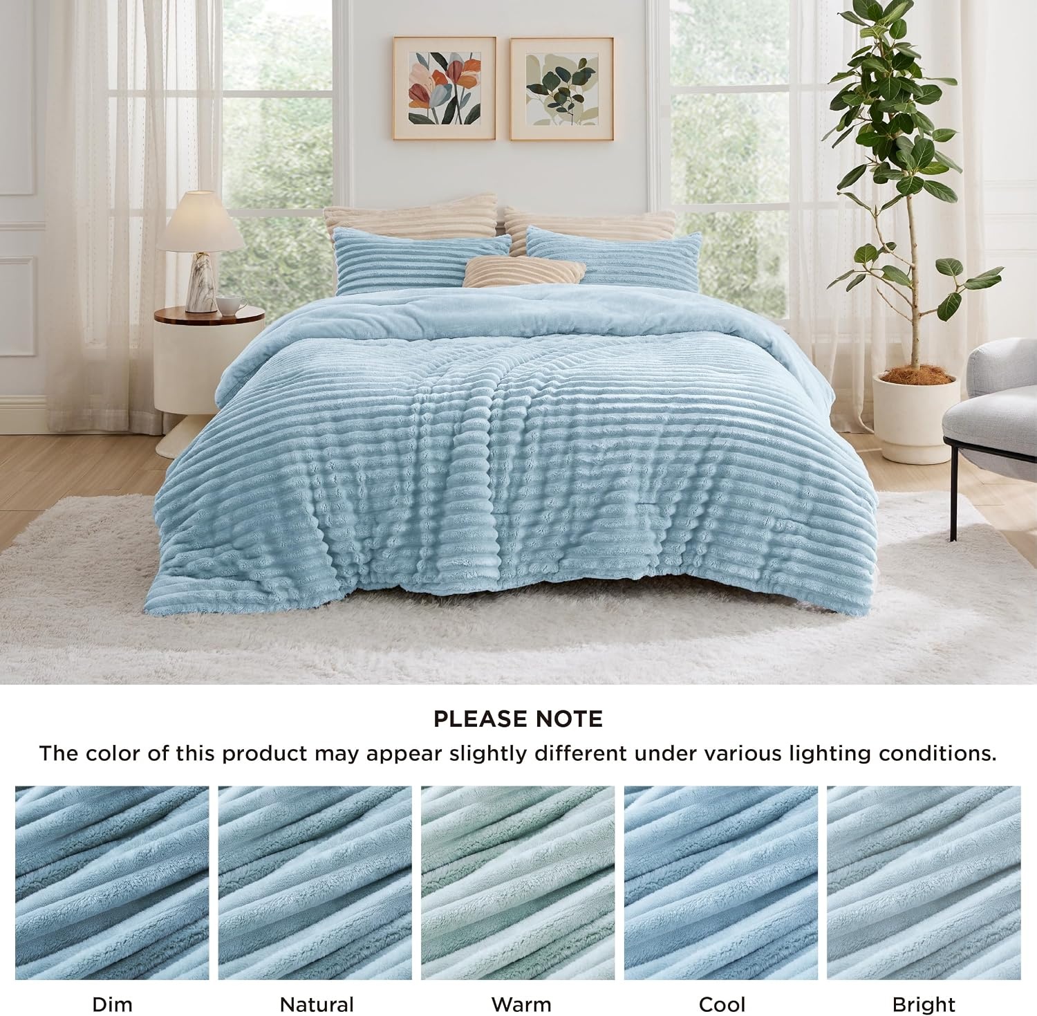image:imageBedsure Queen Fluffy Comforter Set GentleSoft 3 Pieces Luxury Fleece Bed Olive Green Bedding Cozy Room Decor Aesthetic 1 Queen Bed Comforter 90x90 and 2 Pillowcases 20x2613 Light Blue