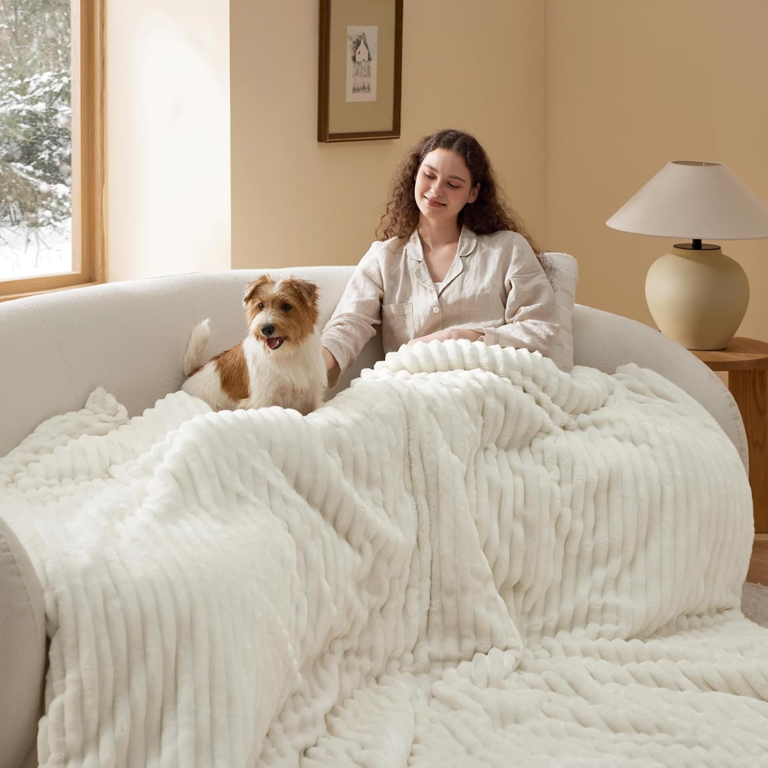 image:imageBedsure Queen Fluffy Comforter Set GentleSoft 3 Pieces Luxury Fleece Bed Olive Green Bedding Cozy Room Decor Aesthetic 1 Queen Bed Comforter 90x90 and 2 Pillowcases 20x2601 Cream White