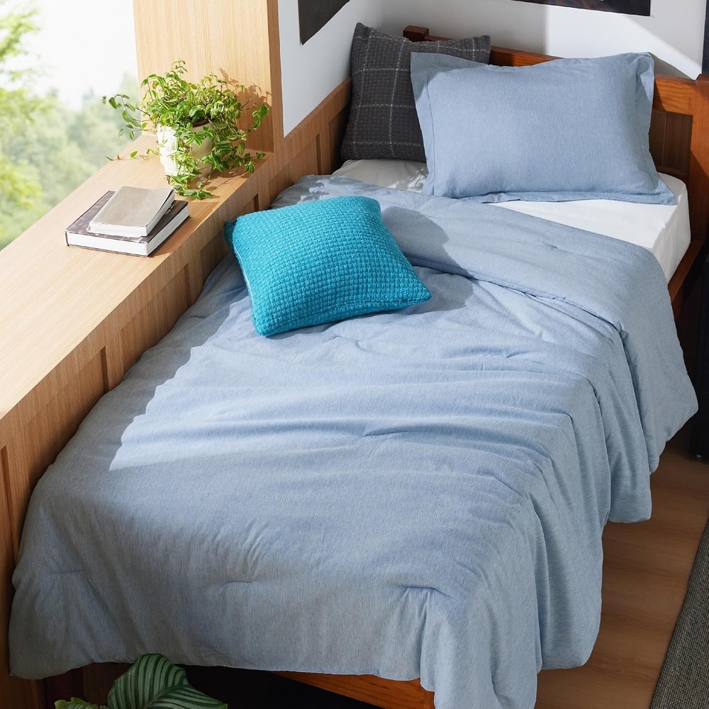 image:imageBedsure Grey Queen Comforter Set Soft Cationic Dyed Bedding Set 3 Pcs Breathable Comfortable for All Season SkinFriendly Melange Home Decor Gift Bed Set Cozy for Bedroom OEKO Modern05 Light Blue Melange