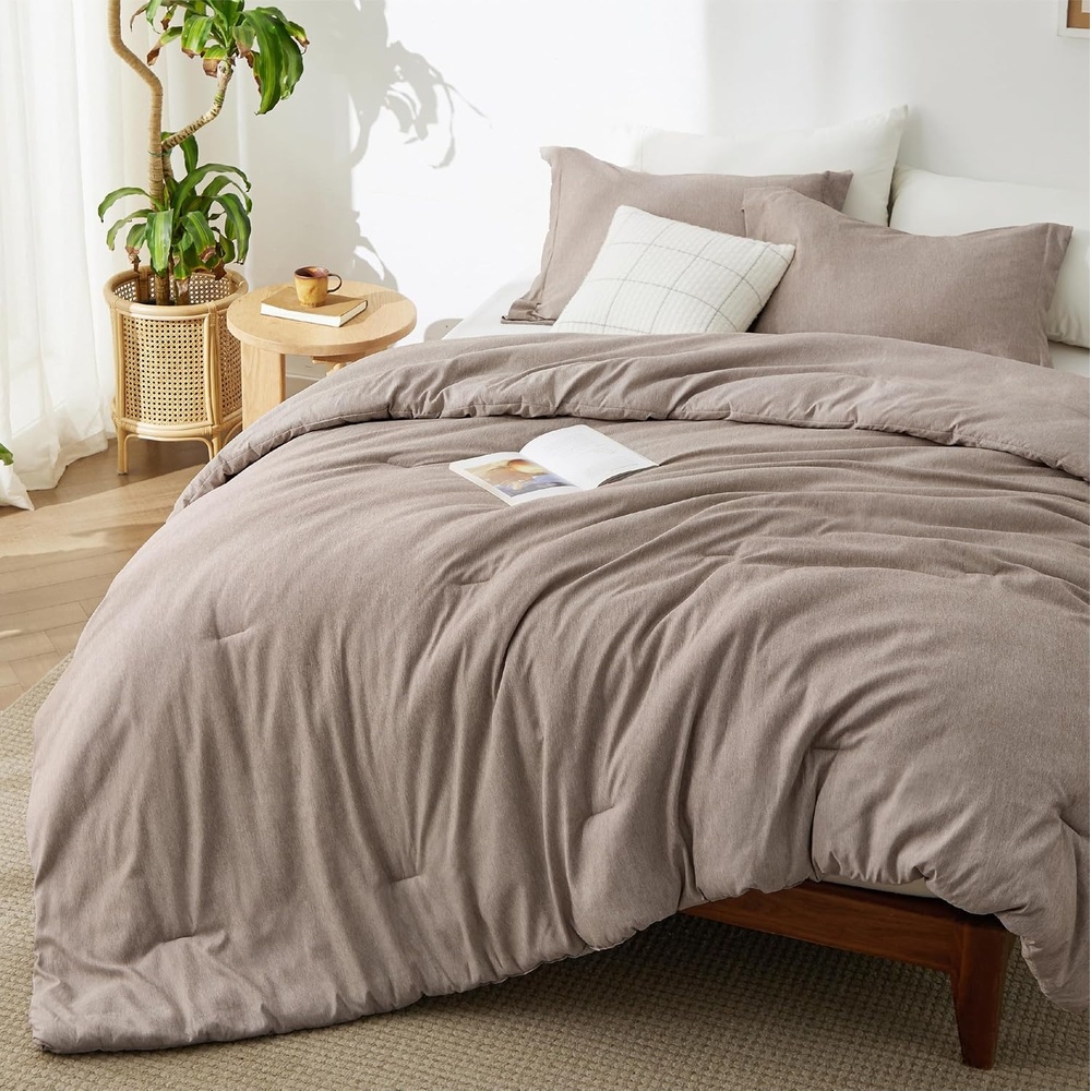 image:imageBedsure Grey Queen Comforter Set Soft Cationic Dyed Bedding Set 3 Pcs Breathable Comfortable for All Season SkinFriendly Melange Home Decor Gift Bed Set Cozy for Bedroom OEKO Modern04 Khaki Melange