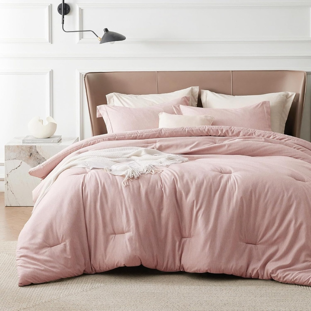 image:imageBedsure Grey Queen Comforter Set Soft Cationic Dyed Bedding Set 3 Pcs Breathable Comfortable for All Season SkinFriendly Melange Home Decor Gift Bed Set Cozy for Bedroom OEKO Modern06 Pink Melange