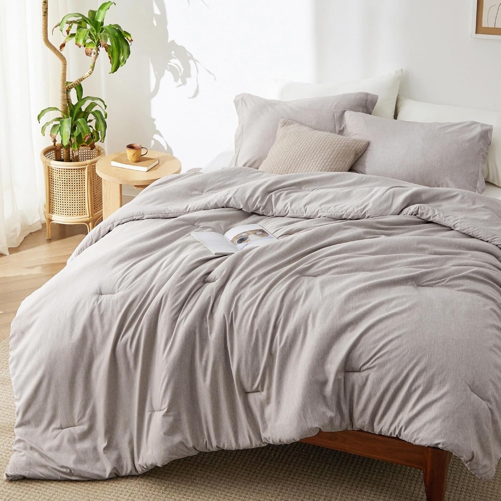 image:imageBedsure Grey Queen Comforter Set Soft Cationic Dyed Bedding Set 3 Pcs Breathable Comfortable for All Season SkinFriendly Melange Home Decor Gift Bed Set Cozy for Bedroom OEKO Modern04 Taupe Melange
