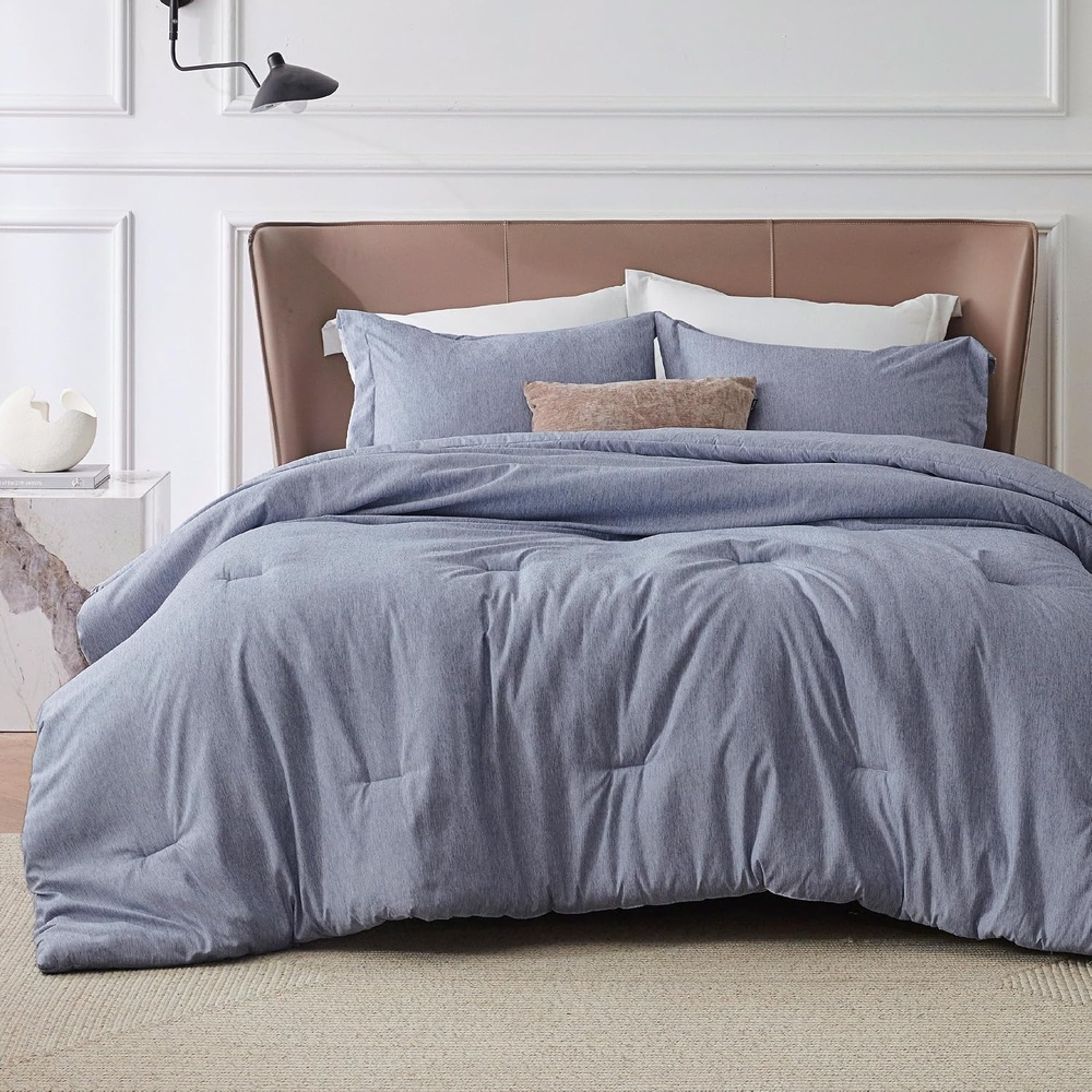 image:imageBedsure Grey Queen Comforter Set Soft Cationic Dyed Bedding Set 3 Pcs Breathable Comfortable for All Season SkinFriendly Melange Home Decor Gift Bed Set Cozy for Bedroom OEKO Modern05 Dusty Blue Melange
