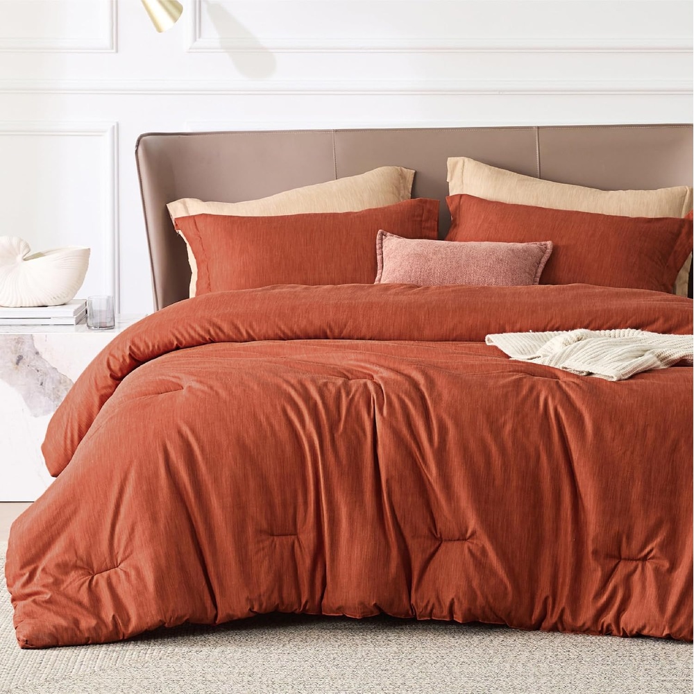 image:imageBedsure Grey Queen Comforter Set Soft Cationic Dyed Bedding Set 3 Pcs Breathable Comfortable for All Season SkinFriendly Melange Home Decor Gift Bed Set Cozy for Bedroom OEKO Modern08 Orange Melange