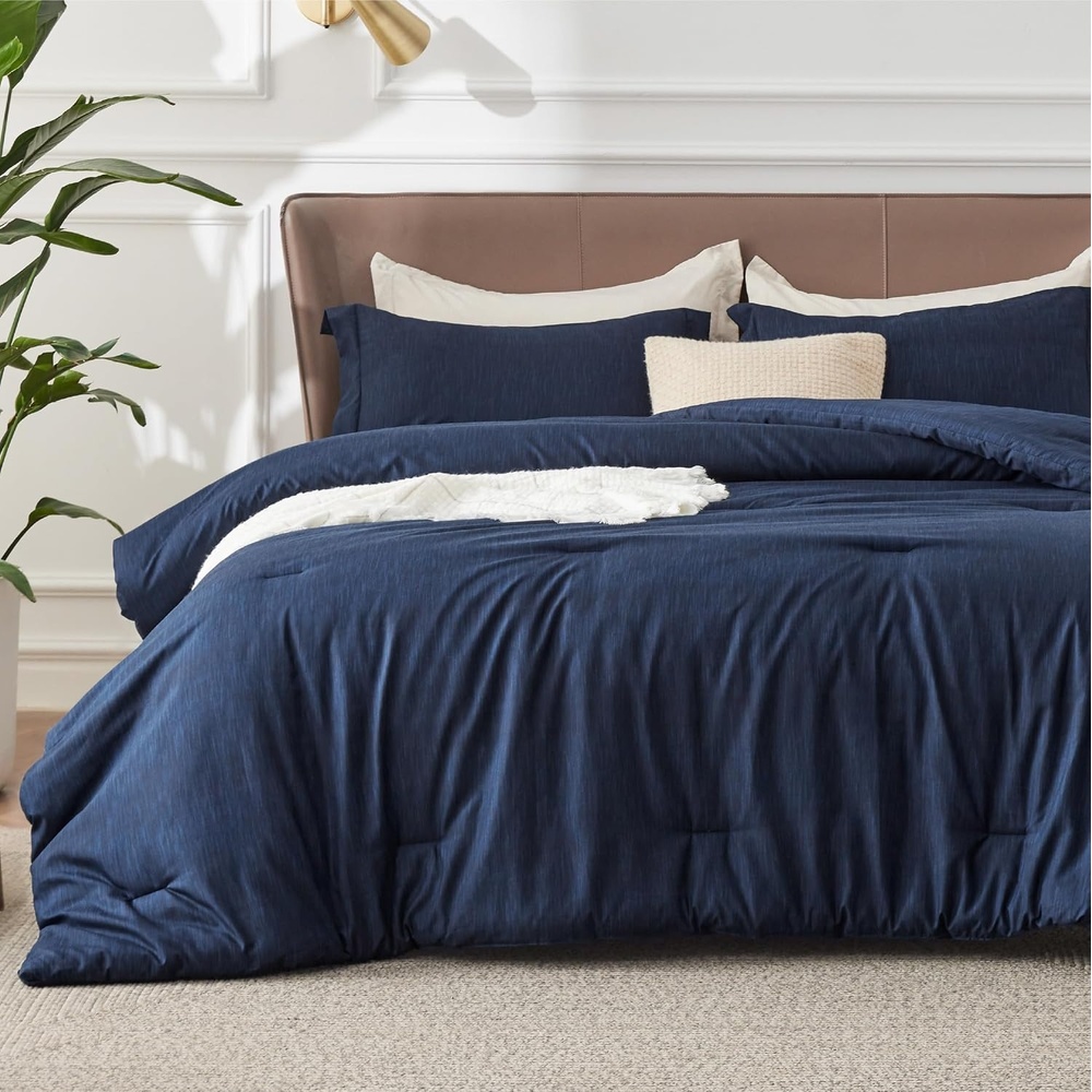 image:imageBedsure Grey Queen Comforter Set Soft Cationic Dyed Bedding Set 3 Pcs Breathable Comfortable for All Season SkinFriendly Melange Home Decor Gift Bed Set Cozy for Bedroom OEKO Modern05 Navy Melange