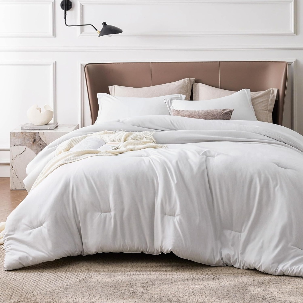 image:imageBedsure Grey Queen Comforter Set Soft Cationic Dyed Bedding Set 3 Pcs Breathable Comfortable for All Season SkinFriendly Melange Home Decor Gift Bed Set Cozy for Bedroom OEKO Modern03 Grayish White Melange