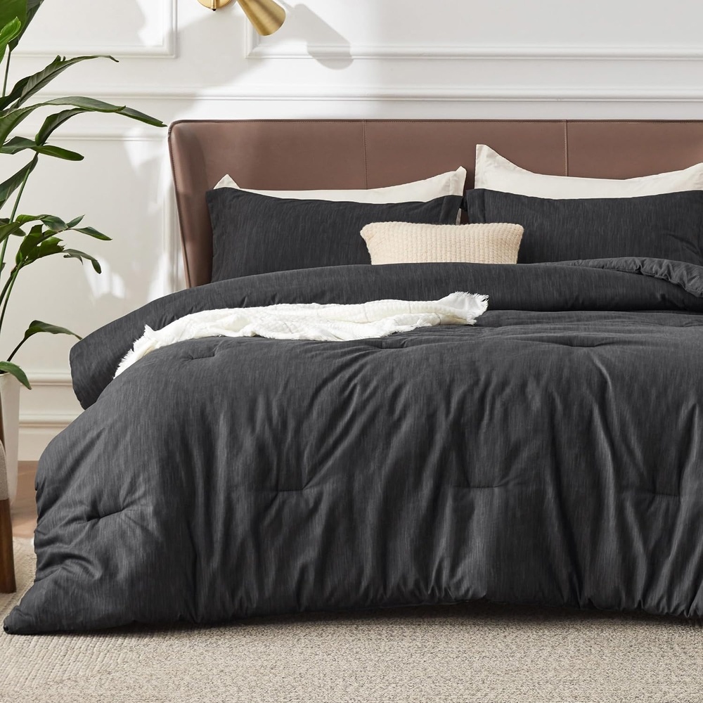 image:imageBedsure Grey Queen Comforter Set Soft Cationic Dyed Bedding Set 3 Pcs Breathable Comfortable for All Season SkinFriendly Melange Home Decor Gift Bed Set Cozy for Bedroom OEKO Modern03 Charcoal Melange