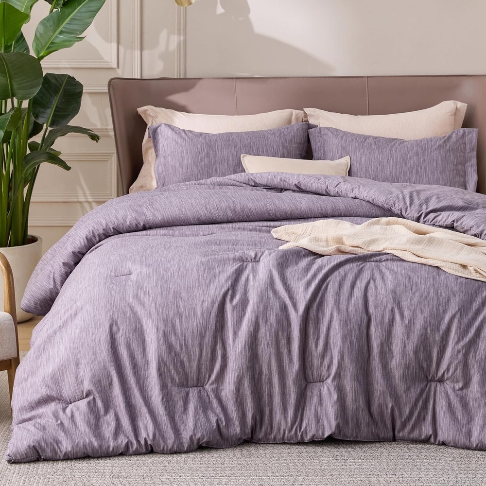 image:imageBedsure Grey Queen Comforter Set Soft Cationic Dyed Bedding Set 3 Pcs Breathable Comfortable for All Season SkinFriendly Melange Home Decor Gift Bed Set Cozy for Bedroom OEKO Modern07 Grayish Purple Melange