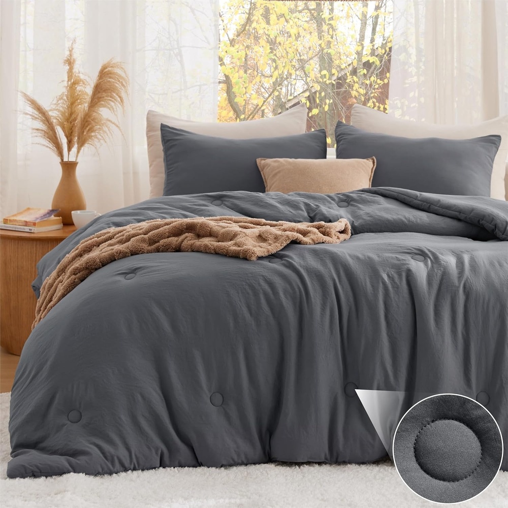 image:imageBedsure Queen Comforter Set Dark Grey Soft Prewashed Queen Size Bedding Quilted Comforter with Circle Design Down Alternative Comforter for All Seasons 3 Pieces Bed Set with 2 Pillow Shams06dark Greycircle