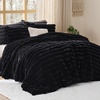 Bedsure Faux Fur Queen Comforter Set – Beige Fluffy Comforter Queen Size, Soft and Cozy Shaggy Bedding Comforter Sets, Winter Warm Luxury Fuzzy Bed Set 3 Pieces, 1 Comforter and 2 Pillowcases(03 – Black)