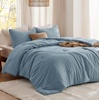 Bedsure Queen Comforter Set Dark Grey, Soft Prewashed Queen Size Bedding, Quilted Comforter with Circle Design, Down Alternative Comforter for All Seasons, 3 Pieces Bed Set with 2 Pillow Shams(04-mineral Blue-clover)