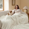 Bedsure Queen Fluffy Comforter Set – GentleSoft 3 Pieces Luxury Fleece Bed Olive Green Bedding, Cozy Room Decor Aesthetic, 1 Queen Bed Comforter (90″x90″) and 2 Pillowcases (20″x26″)(01 – Cream White)