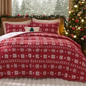 Bedsure Christmas Comforter Set Queen – Christmas Bed Set with Reindeer, Soft Bedding for Holiday, 3 Pieces, 1 Reversible Buffalo Check Printed Comforter and 2 Pillow Shams(02 – Red Snowflake)