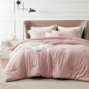 Bedsure Grey Queen Comforter Set, Soft Cationic Dyed Bedding Set 3 Pcs | Breathable, Comfortable for All Season, Skin-Friendly, Melange, Home Decor Gift, Bed Set, Cozy for Bedroom, OEKO, Modern(06 – Pink Melange)
