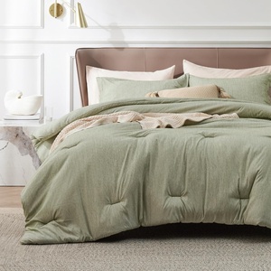 Bedsure Grey Queen Comforter Set, Soft Cationic Dyed Bedding Set 3 Pcs | Breathable, Comfortable for All Season, Skin-Friendly, Melange, Home Decor Gift, Bed Set, Cozy for Bedroom, OEKO, Modern(02 – Tea Green Melange)