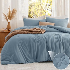 Bedsure Queen Comforter Set Dark Grey, Soft Prewashed Queen Size Bedding, Quilted Comforter with Circle Design, Down Alternative Comforter for All Seasons, 3 Pieces Bed Set with 2 Pillow Shams(04-mineral Blue-clover)