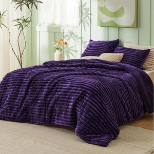 Bedsure Queen Fluffy Comforter Set – GentleSoft 3 Pieces Luxury Fleece Bed Olive Green Bedding, Cozy Room Decor Aesthetic, 1 Queen Bed Comforter (90″x90″) and 2 Pillowcases (20″x26″)(11 – Purple)