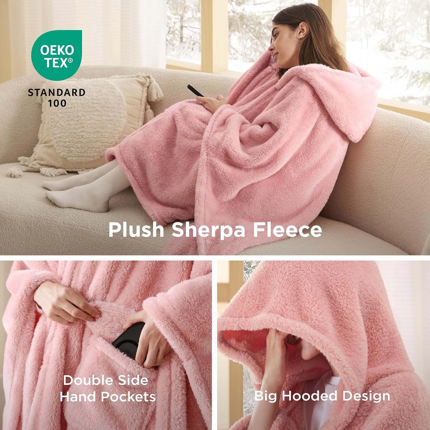 image:imageBedsure Blanket Poncho for Women Hooded Wearable Fleece Blanket for Adult Winter Poncho Shawl Wrap Cape as Gifts for Mom