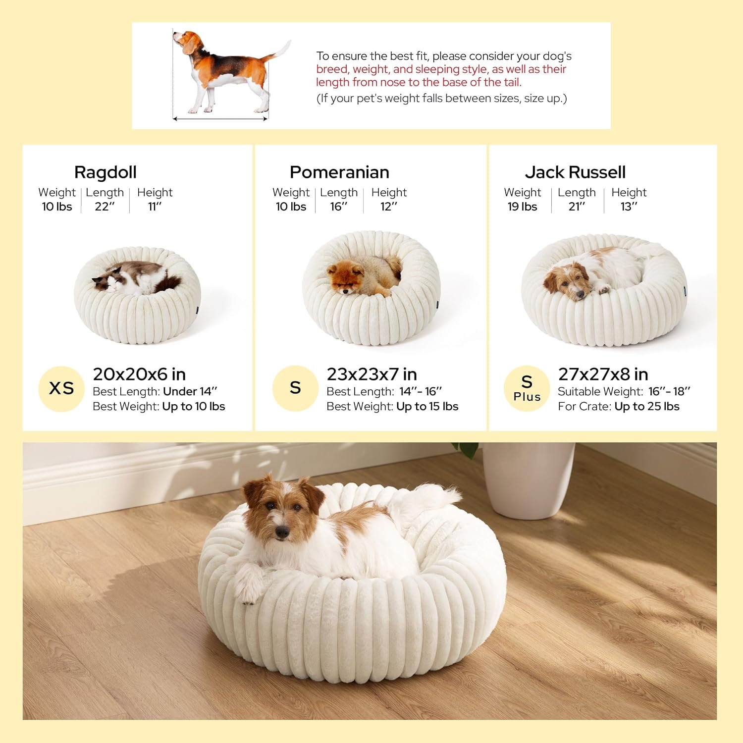 image:imageBedsure ComfyFleece Donut Dog Bed Medium Size Dog with Washable Cover 30x30x8in Calming Round Pet Bed Support Plush with Removable Corduroy Fleece for Senior DogAnti Slip BottomSandy BeigeAmphora