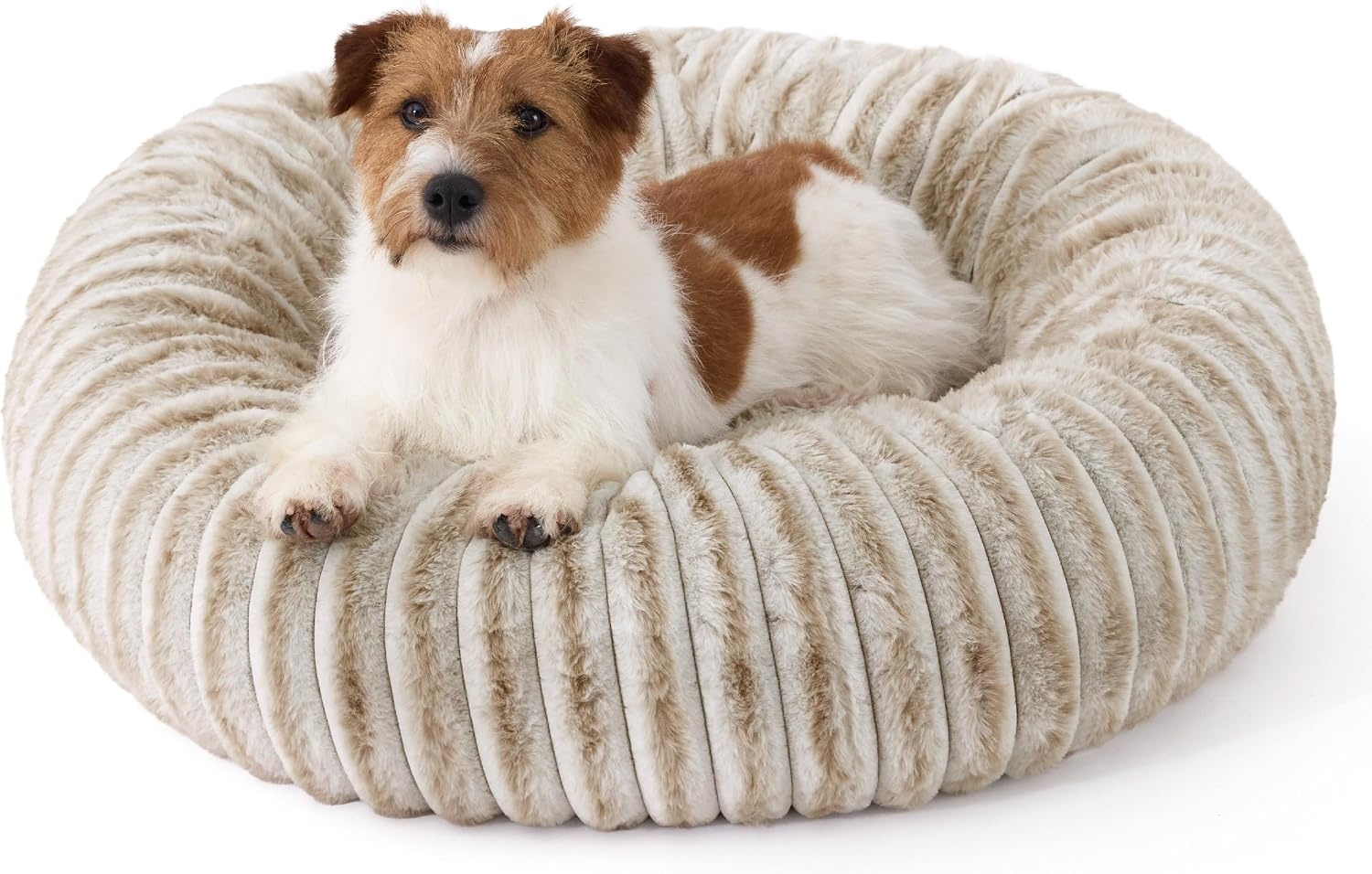 image:imageBedsure ComfyFleece Donut Dog Bed Medium Size Dog with Washable Cover 30x30x8in Calming Round Pet Bed Support Plush with Removable Corduroy Fleece for Senior DogAnti Slip BottomSandy BeigeAmphora