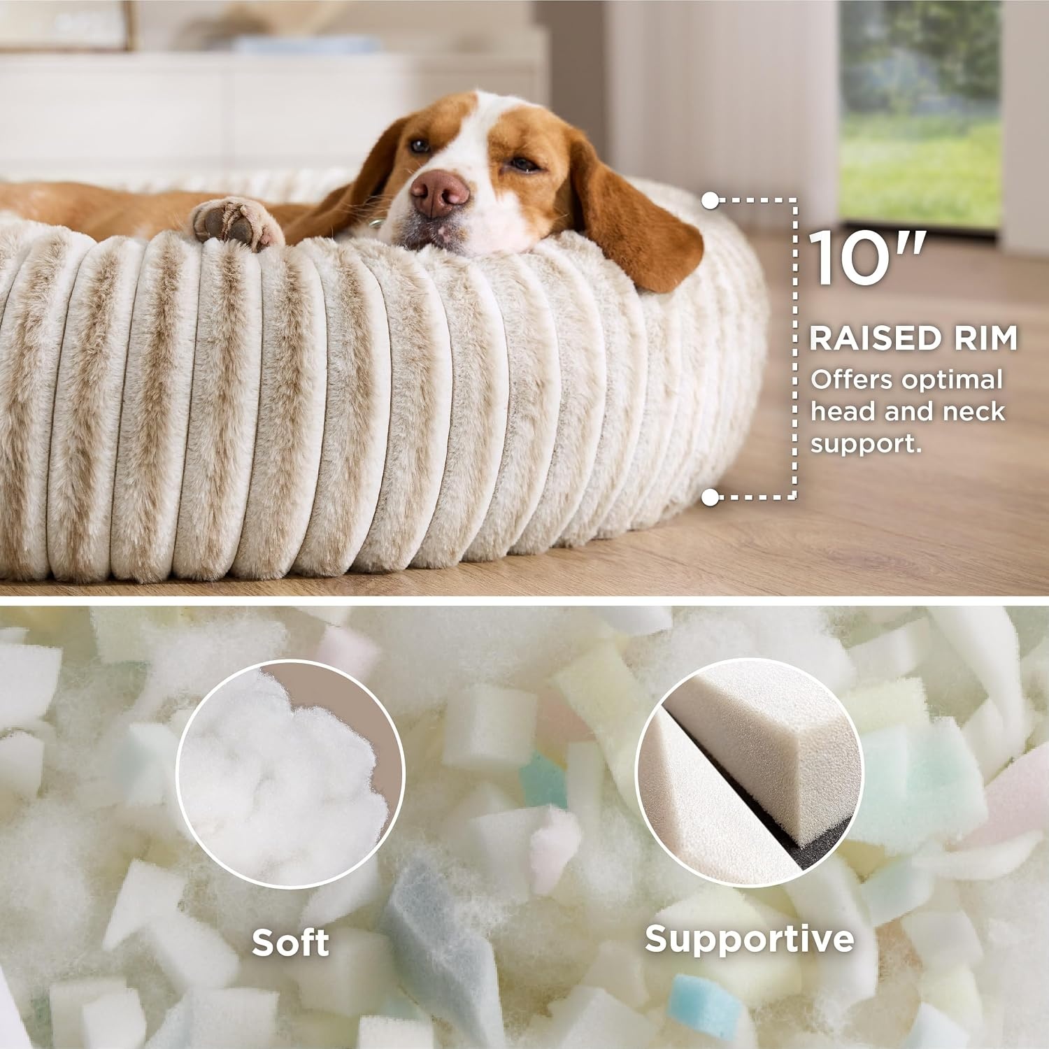 image:imageBedsure ComfyFleece Donut Dog Bed Medium Size Dog with Washable Cover 30x30x8in Calming Round Pet Bed Support Plush with Removable Corduroy Fleece for Senior DogAnti Slip BottomSandy BeigeAmphora