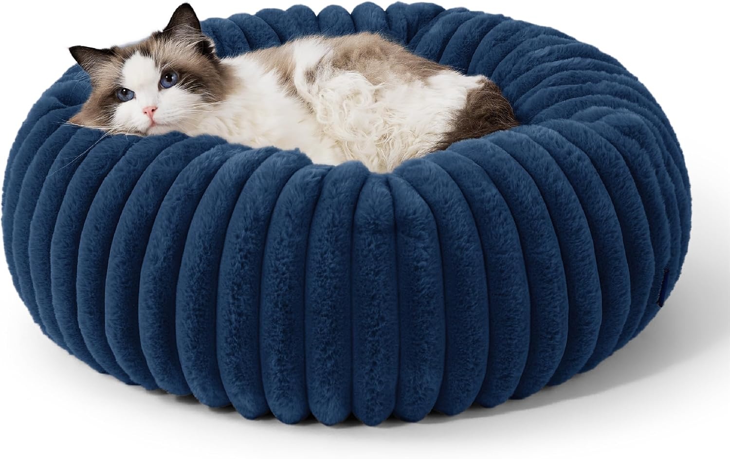 image:imageBedsure ComfyFleece Donut Dog Bed Medium Size Dog with Washable Cover 30x30x8in Calming Round Pet Bed Support Plush with Removable Corduroy Fleece for Senior DogAnti Slip BottomSandy BeigeNight Blue