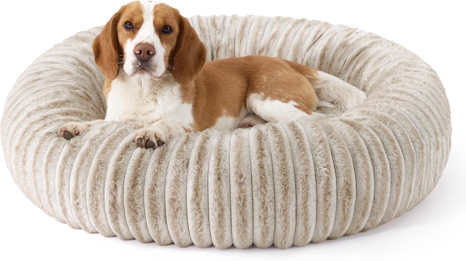 image:imageBedsure ComfyFleece Donut Dog Bed Medium Size Dog with Washable Cover 30x30x8in Calming Round Pet Bed Support Plush with Removable Corduroy Fleece for Senior DogAnti Slip BottomSandy BeigeAmphora