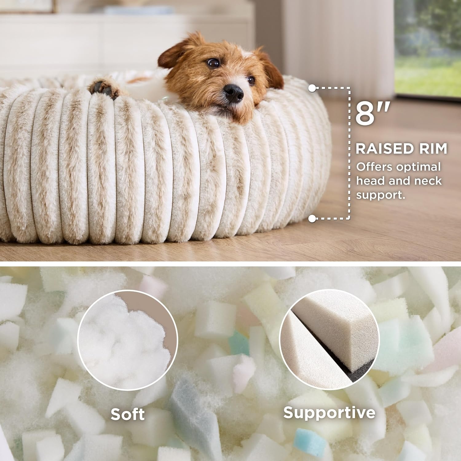 image:imageBedsure ComfyFleece Donut Dog Bed Medium Size Dog with Washable Cover 30x30x8in Calming Round Pet Bed Support Plush with Removable Corduroy Fleece for Senior DogAnti Slip BottomSandy BeigeAmphora
