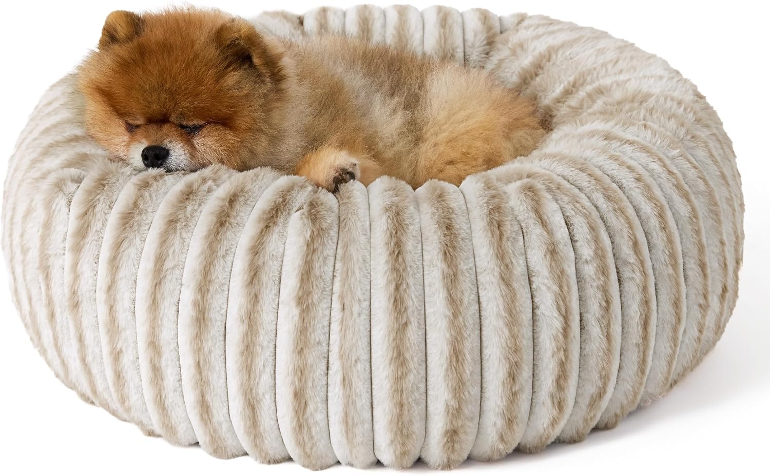image:imageBedsure ComfyFleece Donut Dog Bed Medium Size Dog with Washable Cover 30x30x8in Calming Round Pet Bed Support Plush with Removable Corduroy Fleece for Senior DogAnti Slip BottomSandy BeigeAmphora