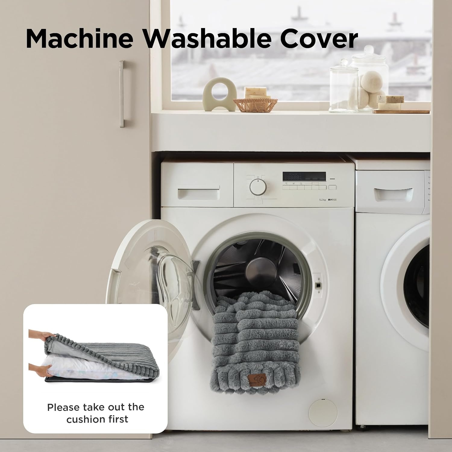 image:imageBedsure ComfyFleece Fluffy Balanced Support XL Dog Bed for Crate41x27 Golden Ratio Chopped Foam amp PP Cotton Home DecorWaterproof Liner Removable Washable Cover Nonslip BottomSandy BeigeGrey