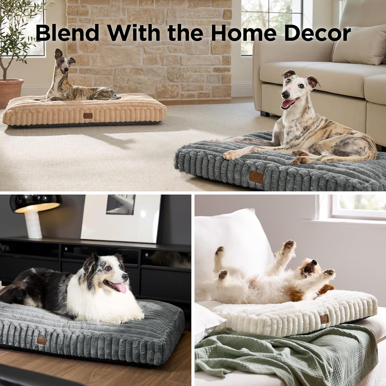 image:imageBedsure ComfyFleece Fluffy Balanced Support XL Dog Bed for Crate41x27 Golden Ratio Chopped Foam amp PP Cotton Home DecorWaterproof Liner Removable Washable Cover Nonslip BottomSandy BeigeSandy Beige