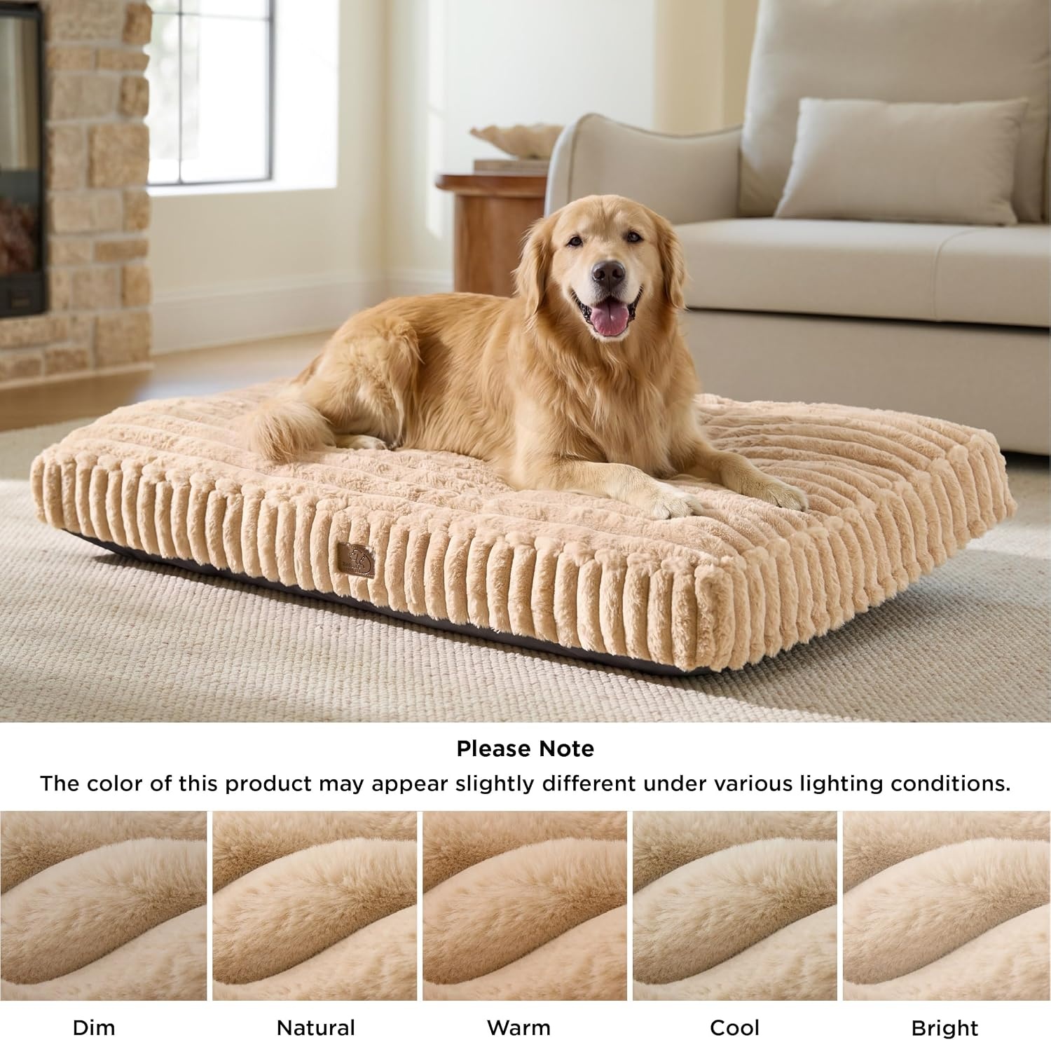 image:imageBedsure ComfyFleece Fluffy Balanced Support XL Dog Bed for Crate41x27 Golden Ratio Chopped Foam amp PP Cotton Home DecorWaterproof Liner Removable Washable Cover Nonslip BottomSandy BeigeSandy Beige