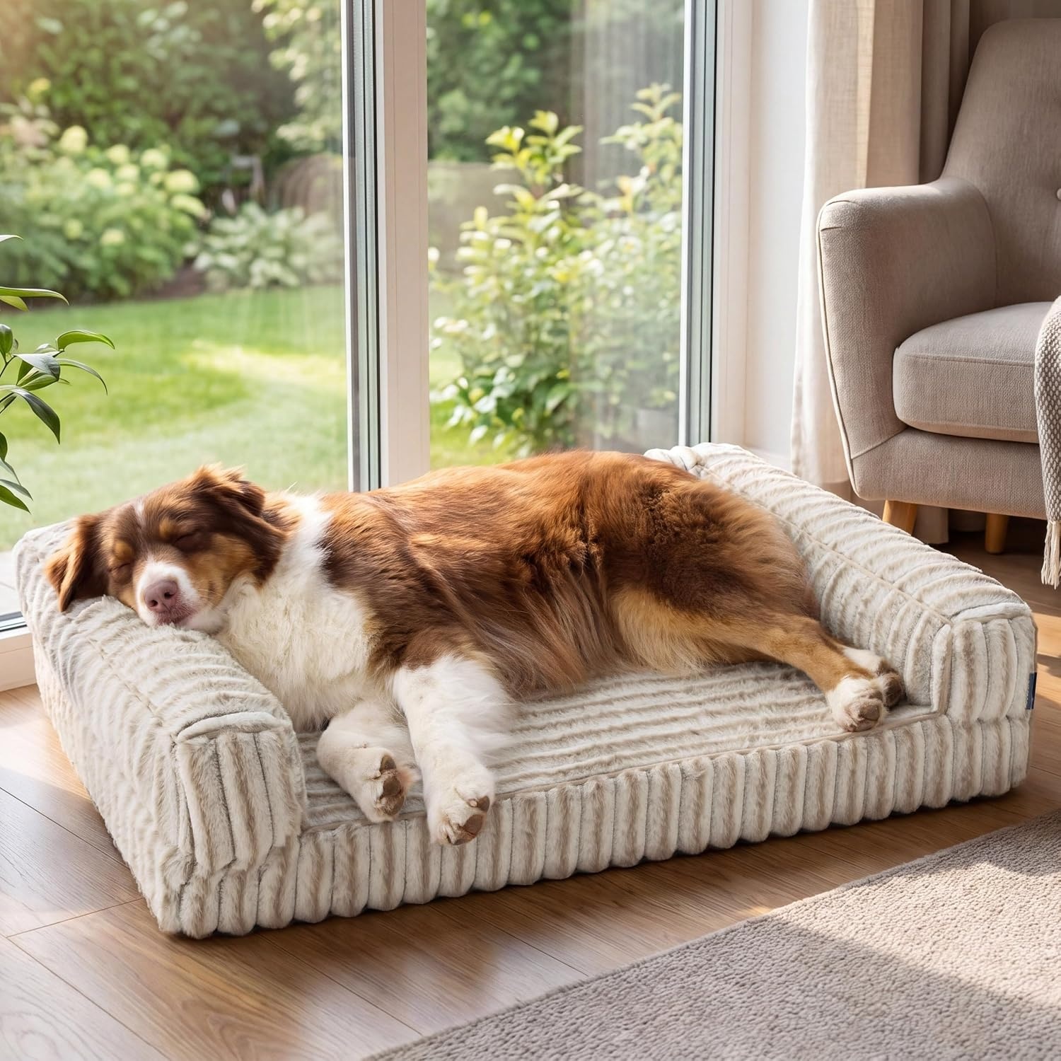 image:imageBedsure ComfyFleece Memory Foam Orthopedic Dog Beds Medium Size Dog 30 Comfort EggCrate Foam Couch Sofa Washable Corduroy CoverCozy Bolstor Waterproof Pet Bed with SidesNonSlip BottomCreamAmphora