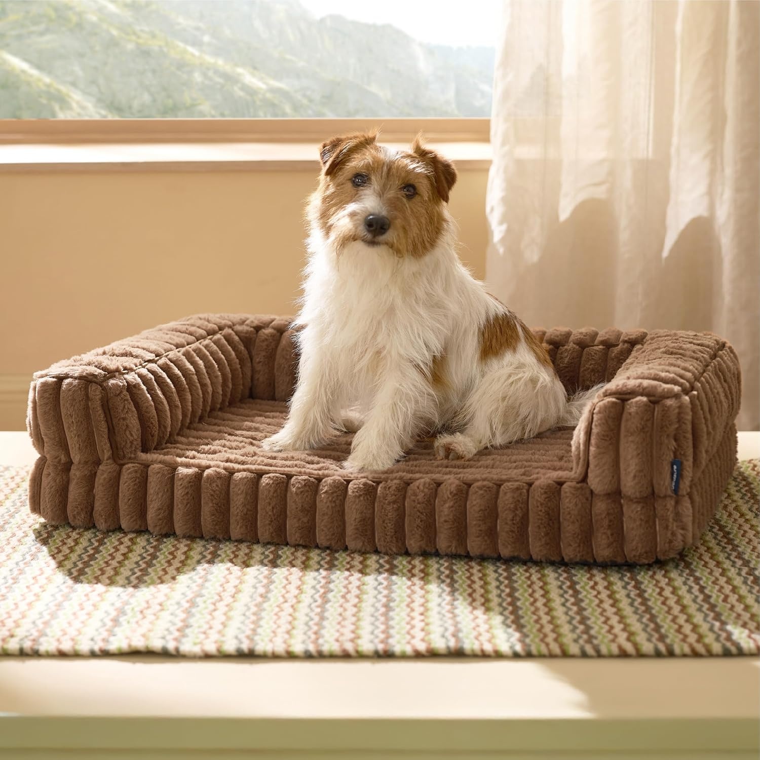 image:imageBedsure ComfyFleece Memory Foam Orthopedic Dog Beds Medium Size Dog 30 Comfort EggCrate Foam Couch Sofa Washable Corduroy CoverCozy Bolstor Waterproof Pet Bed with SidesNonSlip BottomCreamCamel Brown