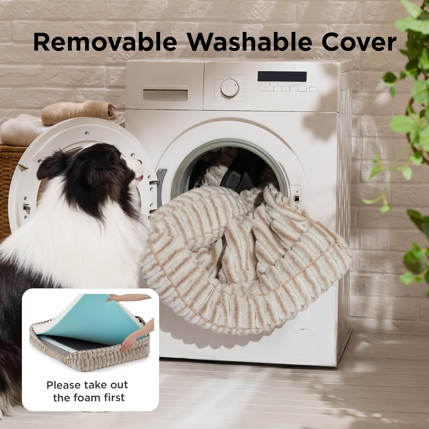 image:imageBedsure ComfyFleece Memory Foam Orthopedic Dog Beds Medium Size Dog 30 Comfort EggCrate Foam Couch Sofa Washable Corduroy CoverCozy Bolstor Waterproof Pet Bed with SidesNonSlip BottomCreamAmphora