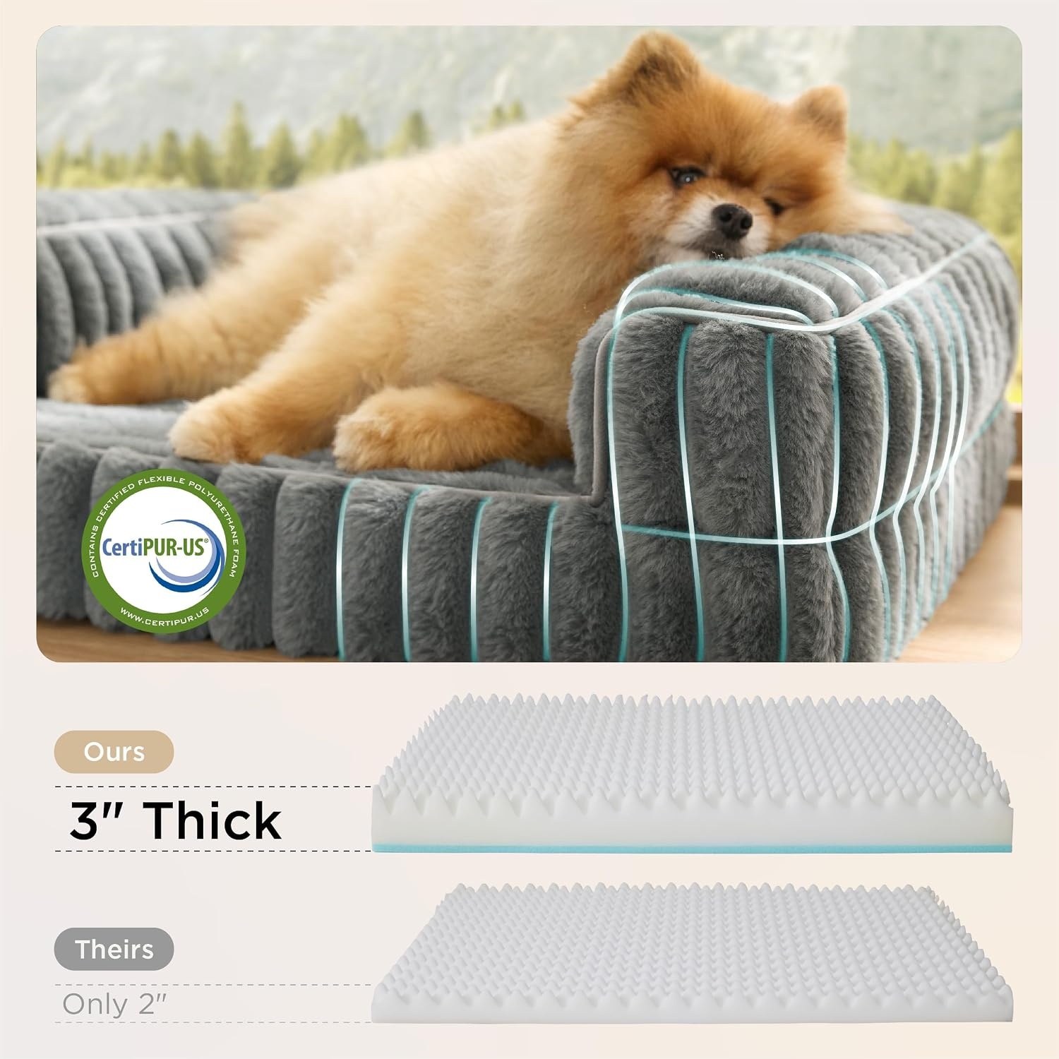 image:imageBedsure ComfyFleece Memory Foam Orthopedic Dog Beds Medium Size Dog 30 Comfort EggCrate Foam Couch Sofa Washable Corduroy CoverCozy Bolstor Waterproof Pet Bed with SidesNonSlip BottomCreamGrey