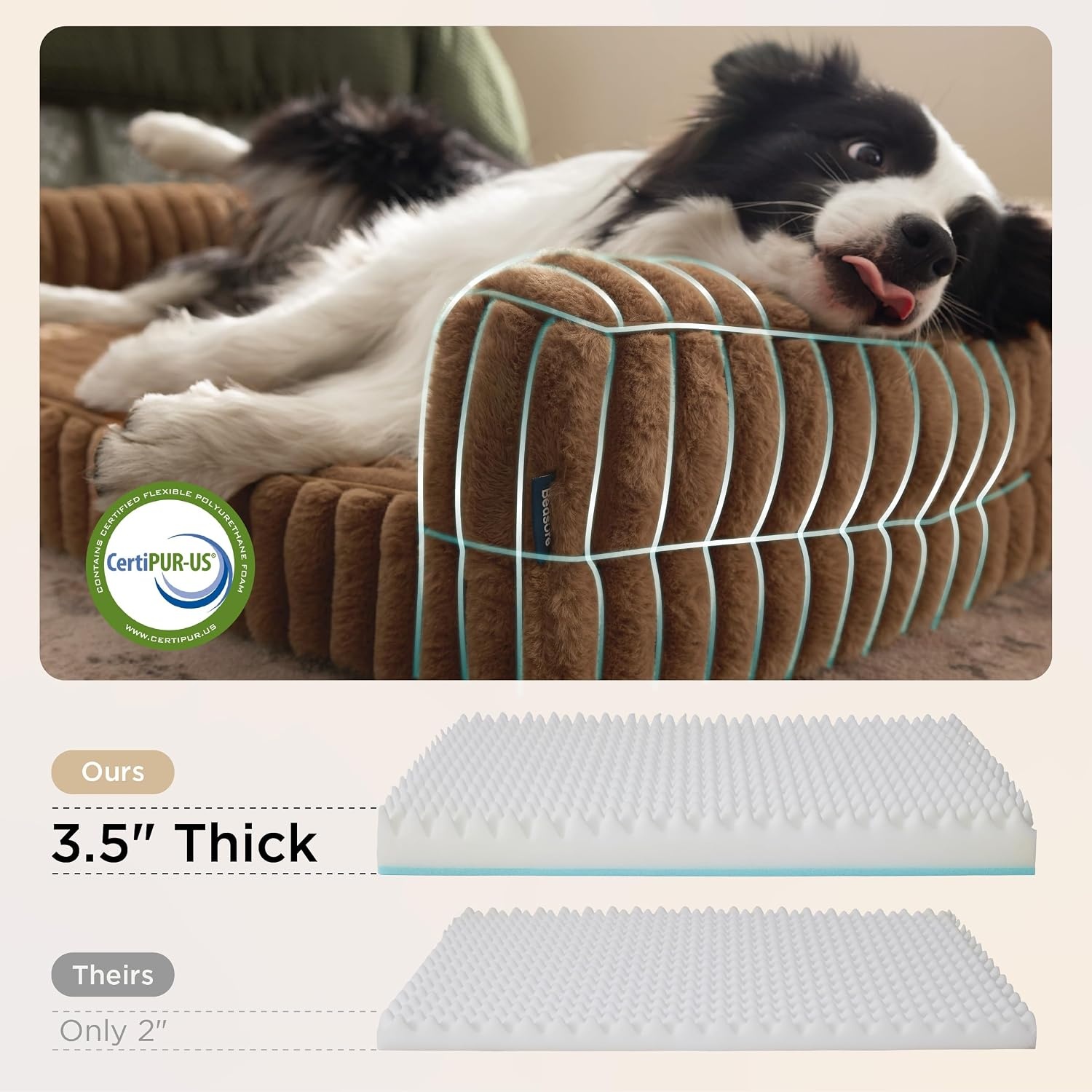 image:imageBedsure ComfyFleece Memory Foam Orthopedic Dog Beds Medium Size Dog 30 Comfort EggCrate Foam Couch Sofa Washable Corduroy CoverCozy Bolstor Waterproof Pet Bed with SidesNonSlip BottomCreamCamel Brown