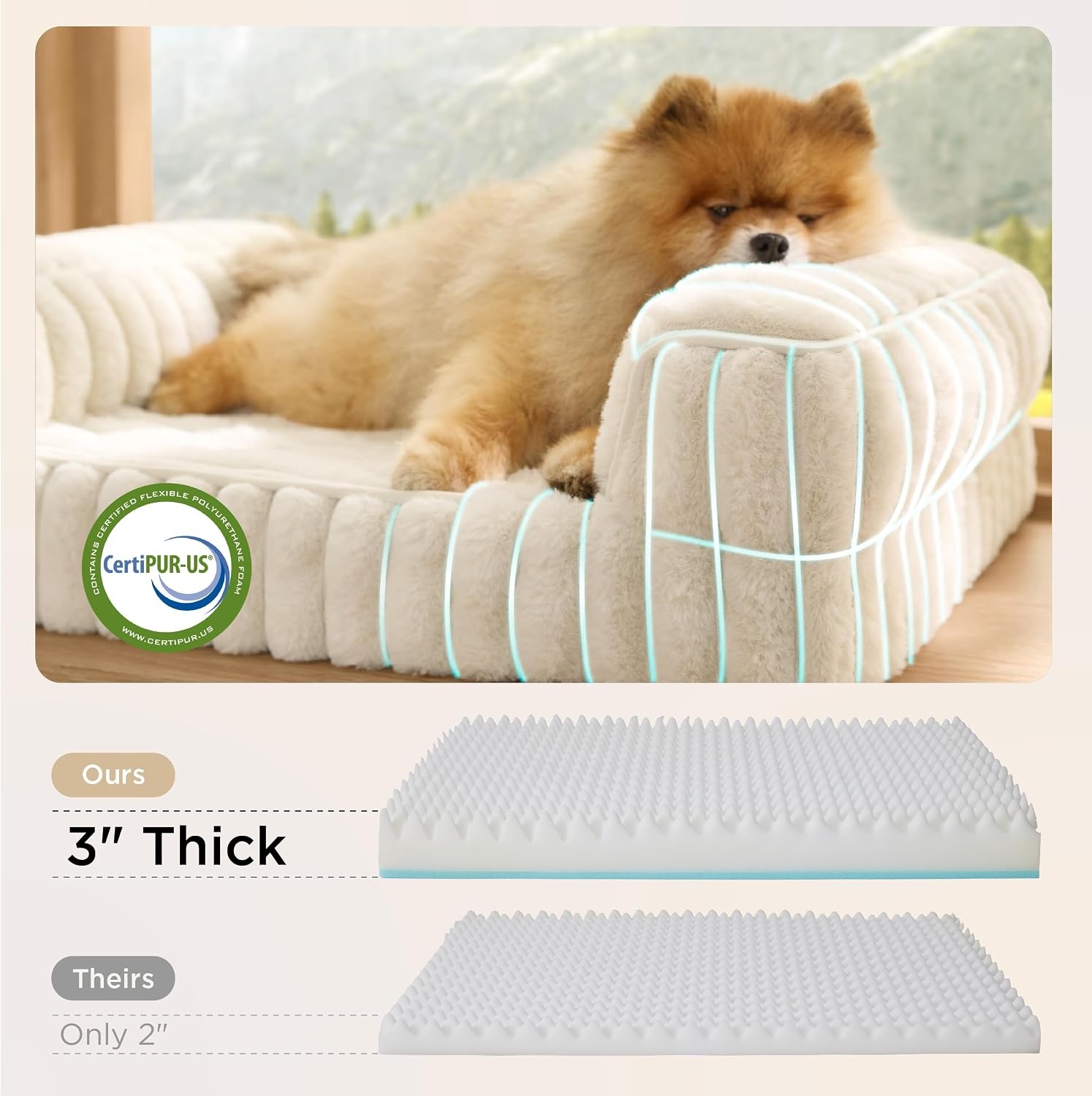 image:imageBedsure ComfyFleece Memory Foam Orthopedic Dog Beds Medium Size Dog 30 Comfort EggCrate Foam Couch Sofa Washable Corduroy CoverCozy Bolstor Waterproof Pet Bed with SidesNonSlip BottomCreamCream