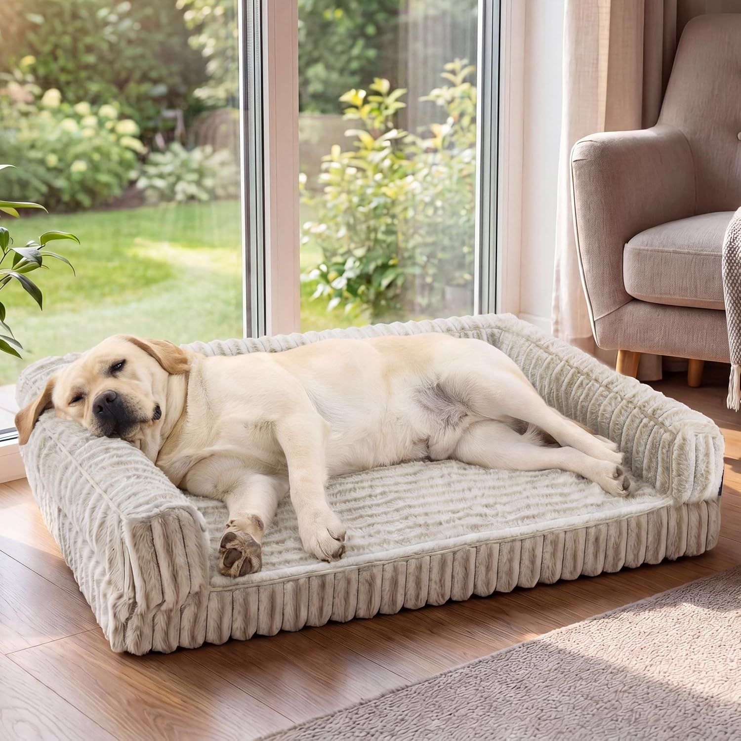 image:imageBedsure ComfyFleece Memory Foam Orthopedic Dog Beds Medium Size Dog 30 Comfort EggCrate Foam Couch Sofa Washable Corduroy CoverCozy Bolstor Waterproof Pet Bed with SidesNonSlip BottomCreamAmphora
