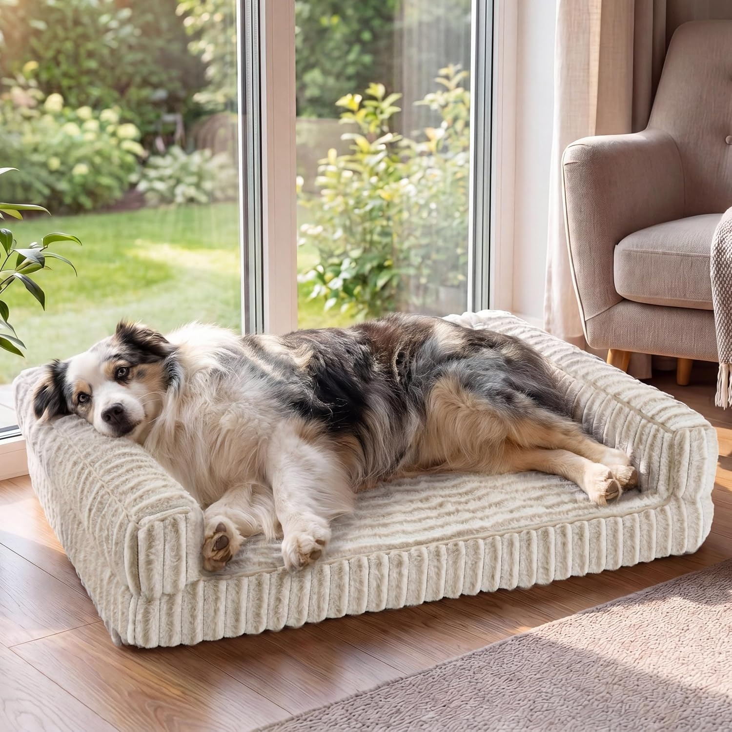 image:imageBedsure ComfyFleece Memory Foam Orthopedic Dog Beds Medium Size Dog 30 Comfort EggCrate Foam Couch Sofa Washable Corduroy CoverCozy Bolstor Waterproof Pet Bed with SidesNonSlip BottomCreamAmphora