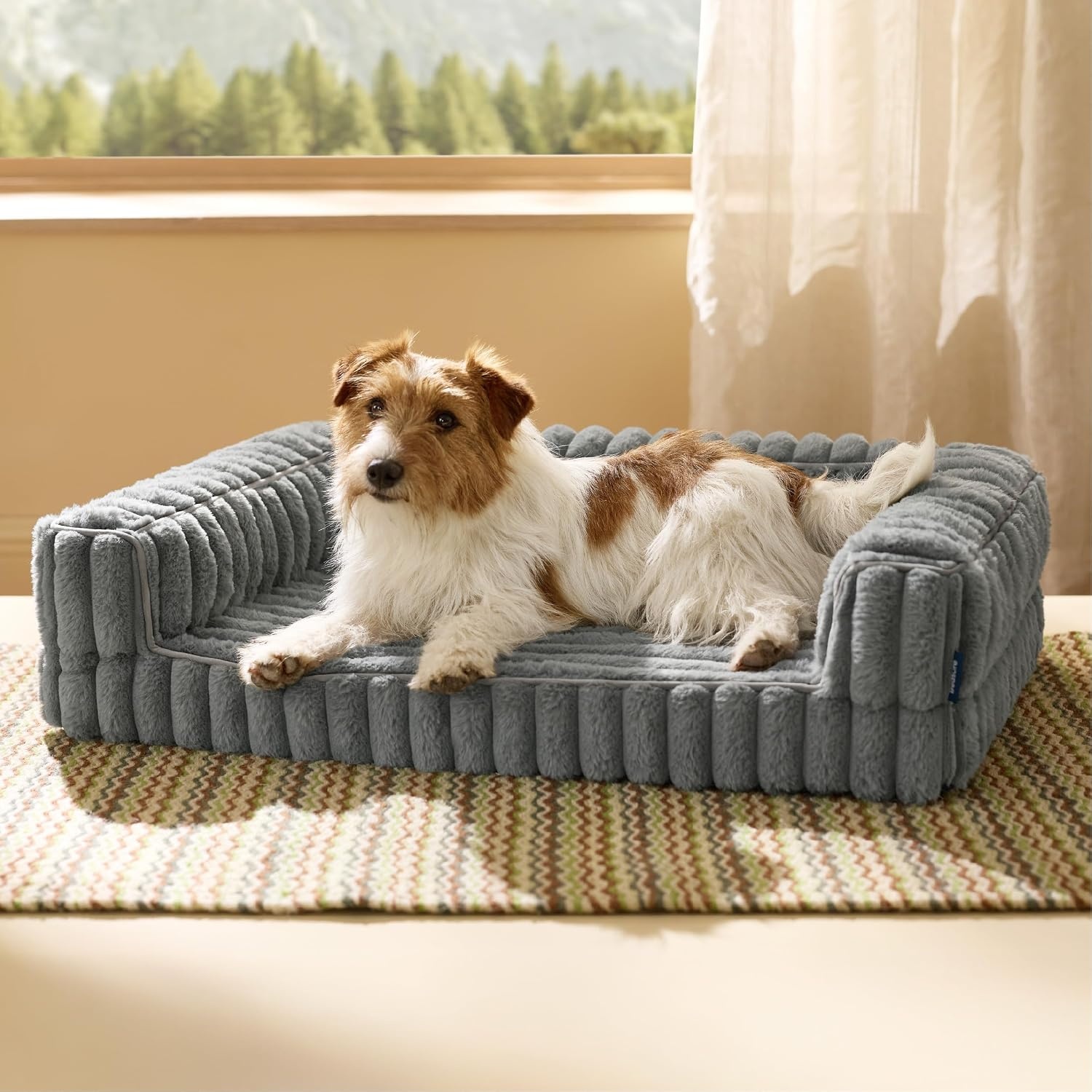 image:imageBedsure ComfyFleece Memory Foam Orthopedic Dog Beds Medium Size Dog 30 Comfort EggCrate Foam Couch Sofa Washable Corduroy CoverCozy Bolstor Waterproof Pet Bed with SidesNonSlip BottomCreamGrey