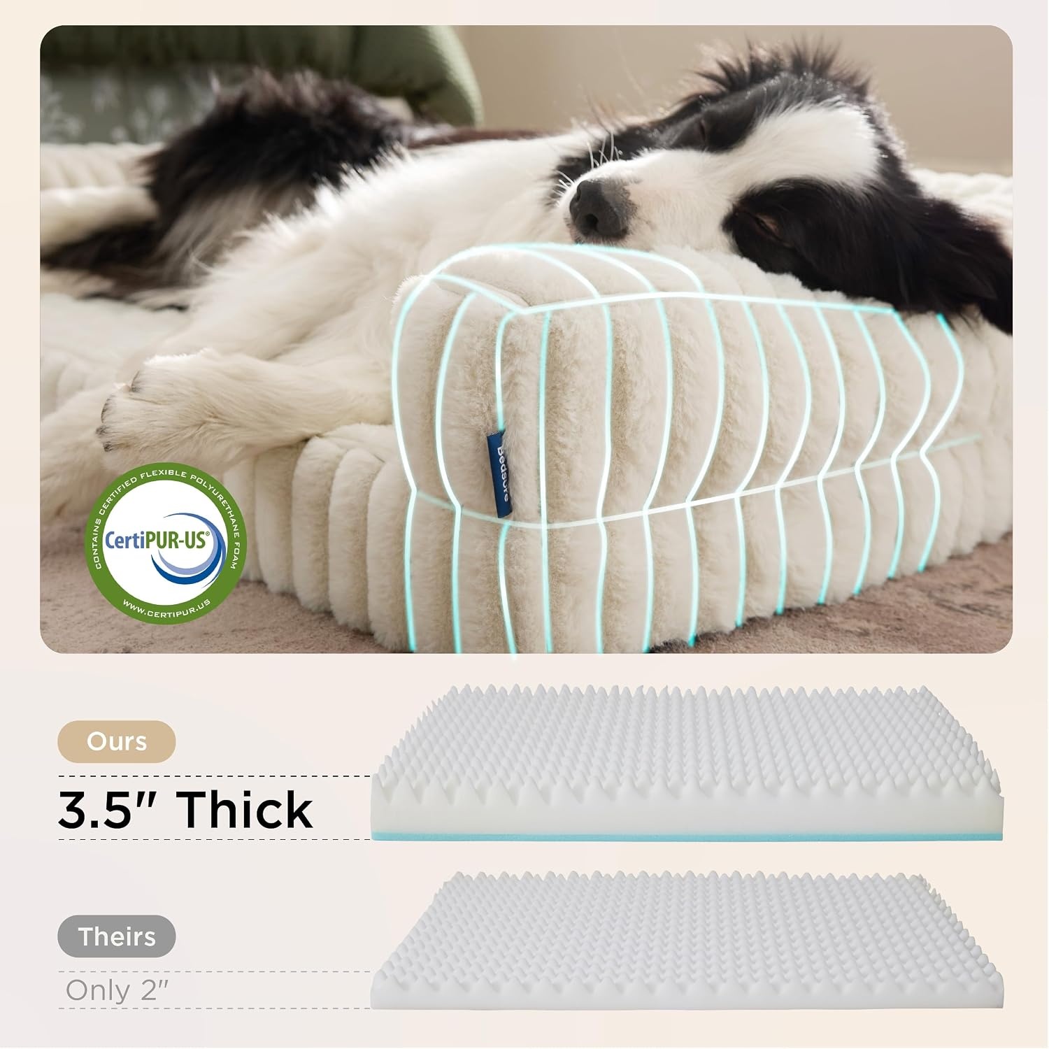 image:imageBedsure ComfyFleece Memory Foam Orthopedic Dog Beds Medium Size Dog 30 Comfort EggCrate Foam Couch Sofa Washable Corduroy CoverCozy Bolstor Waterproof Pet Bed with SidesNonSlip BottomCreamCream