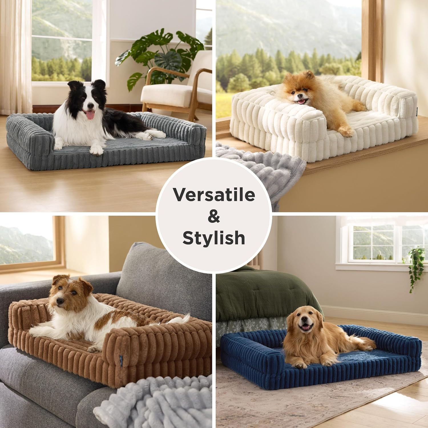 image:imageBedsure ComfyFleece Memory Foam Orthopedic Dog Beds Medium Size Dog 30 Comfort EggCrate Foam Couch Sofa Washable Corduroy CoverCozy Bolstor Waterproof Pet Bed with SidesNonSlip BottomCreamGrey