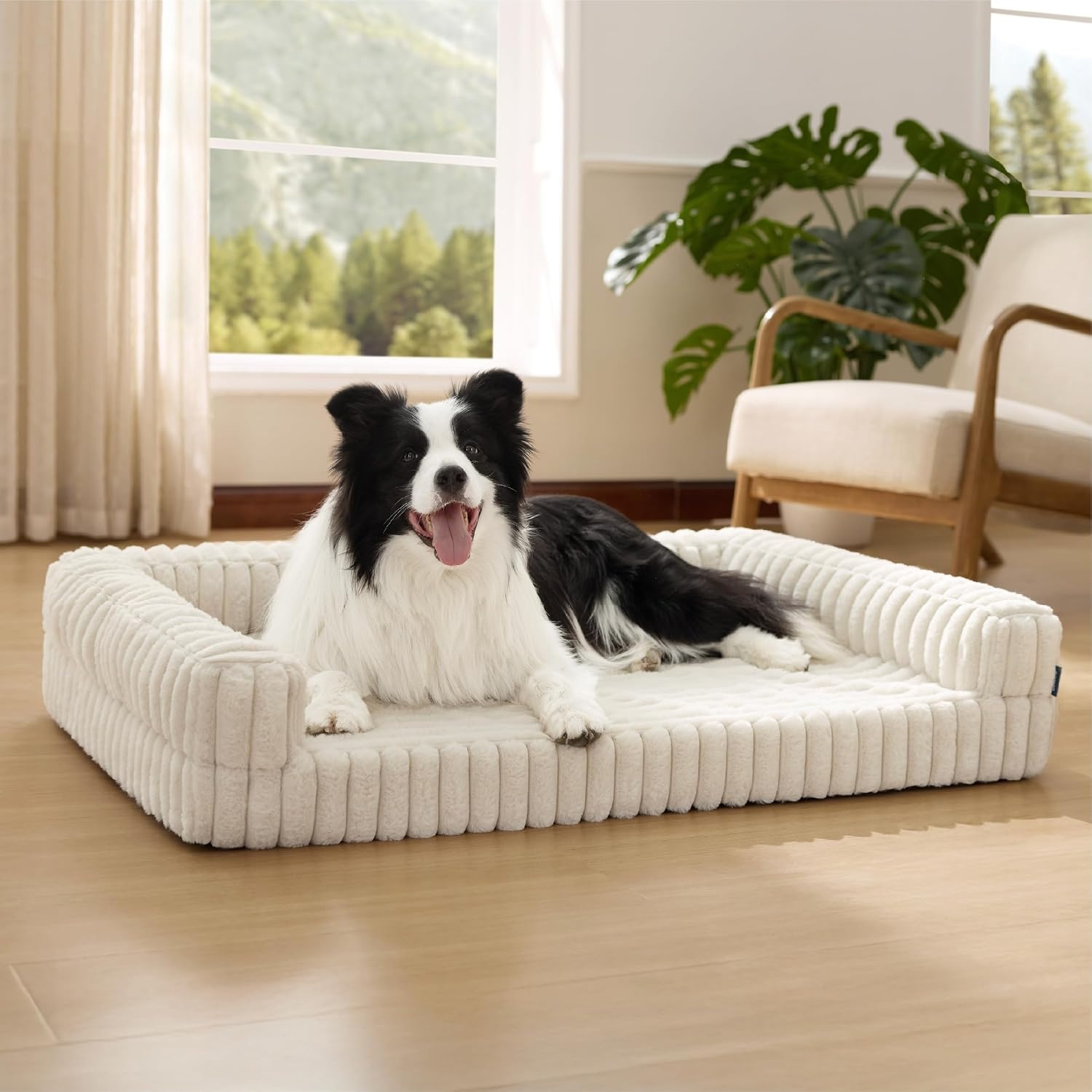image:imageBedsure ComfyFleece Memory Foam Orthopedic Dog Beds Medium Size Dog 30 Comfort EggCrate Foam Couch Sofa Washable Corduroy CoverCozy Bolstor Waterproof Pet Bed with SidesNonSlip BottomCreamCream