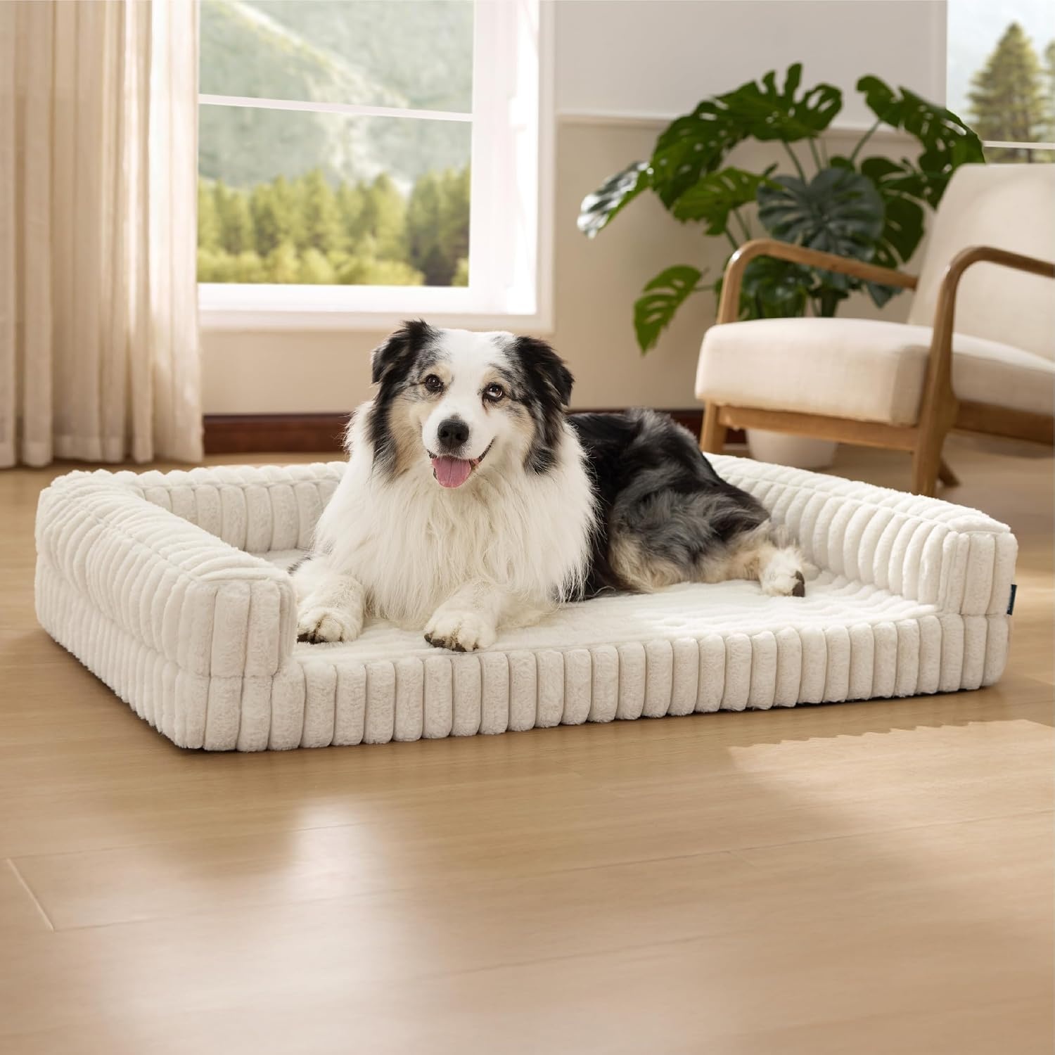 image:imageBedsure ComfyFleece Memory Foam Orthopedic Dog Beds Medium Size Dog 30 Comfort EggCrate Foam Couch Sofa Washable Corduroy CoverCozy Bolstor Waterproof Pet Bed with SidesNonSlip BottomCreamCream