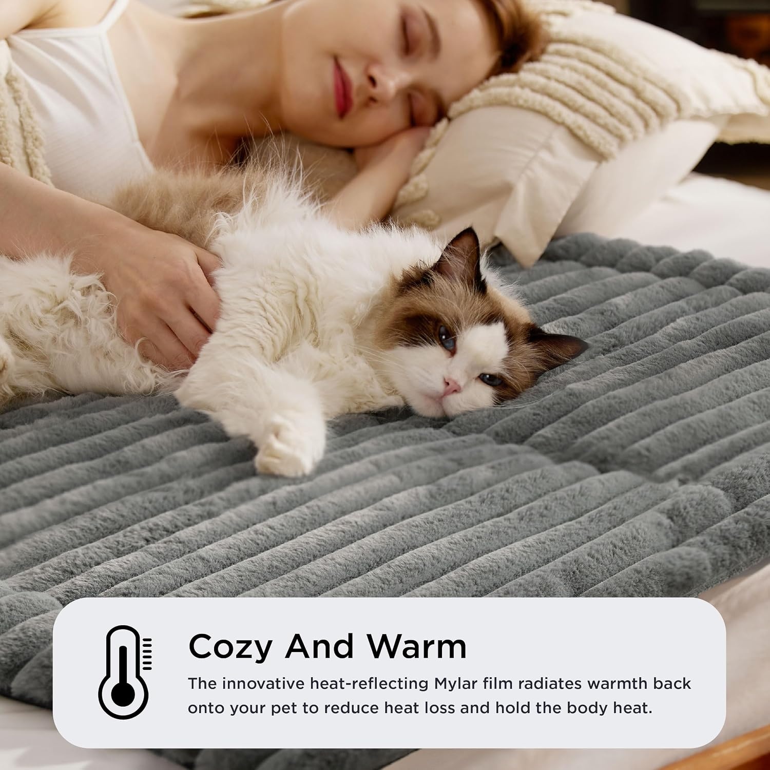 image:imageBedsure ComfyFleece Self Warming Cat Bed MatMedium Pet Self Heating Pad 30X20 Extra Warm Corduroy Fleece Dog Crate Pads IndoorCute Washable Thermal Puppy Mats in WinterNon SlipNot ElectricGrey