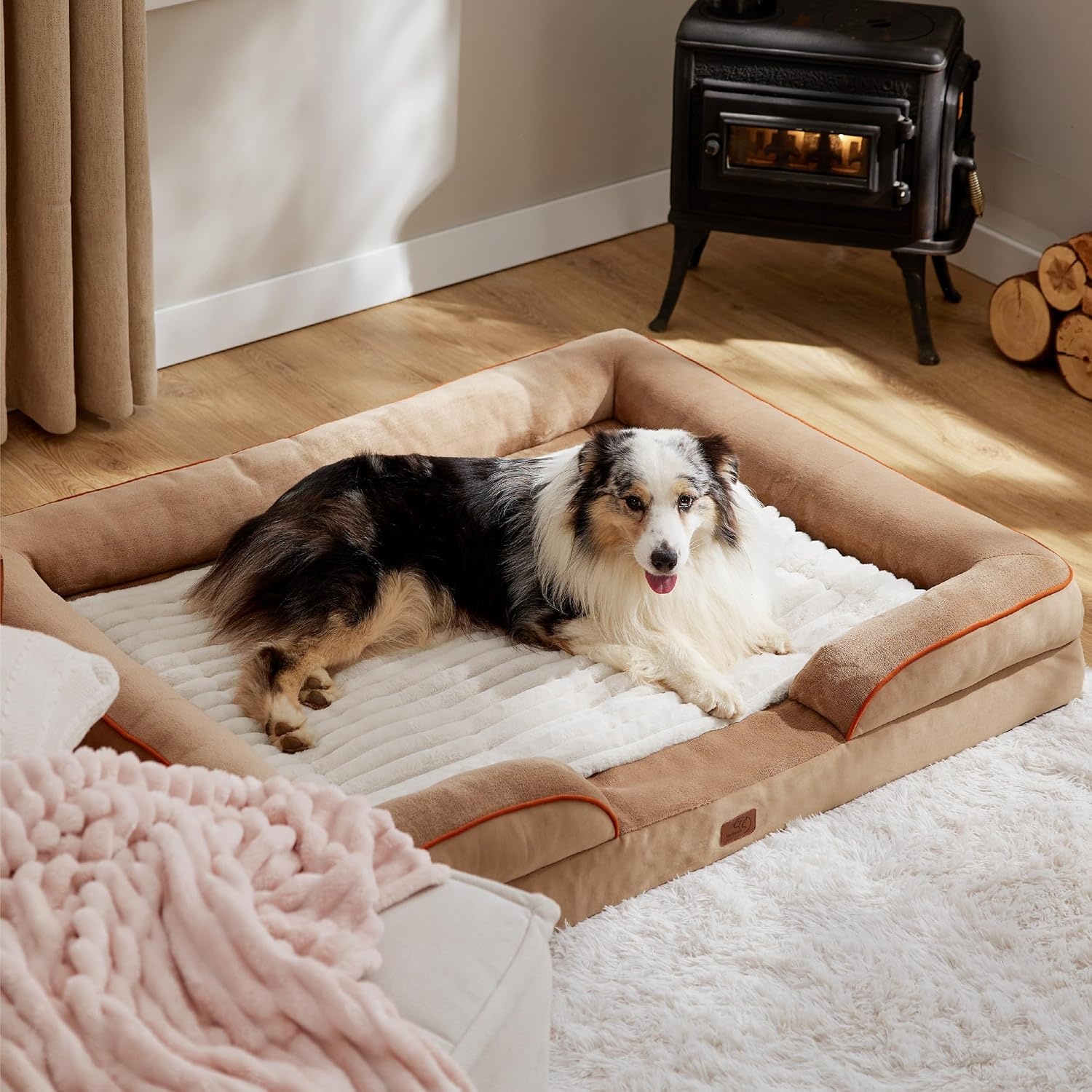 image:imageBedsure ComfyFleece Self Warming Cat Bed Small Self Heating Dog Crate Pad Thermal Extra Warm Puppy Mat Indoor NonSlip amp Washable Not Electric 24 x 18 GreyIvory White
