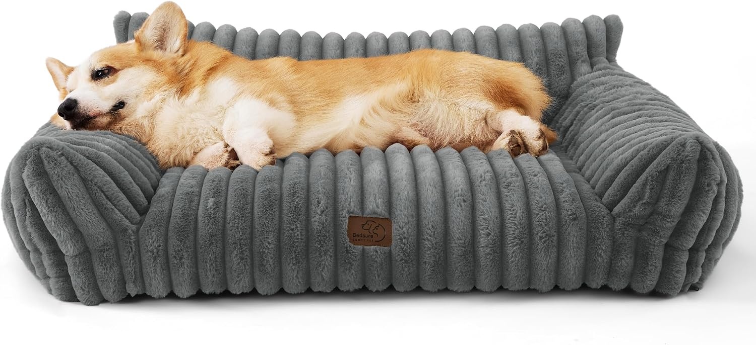 image:imageBedsure ComfyFleece Shown on TV Fluffy Dog Couch for Pets30in Blush Pink Small amp Medium Dog Bed Washable CoverSupportive Couch Bed for Small DogsPet Sofa Seen on Good Day New YorkUp to 20 LbsWarm Grey